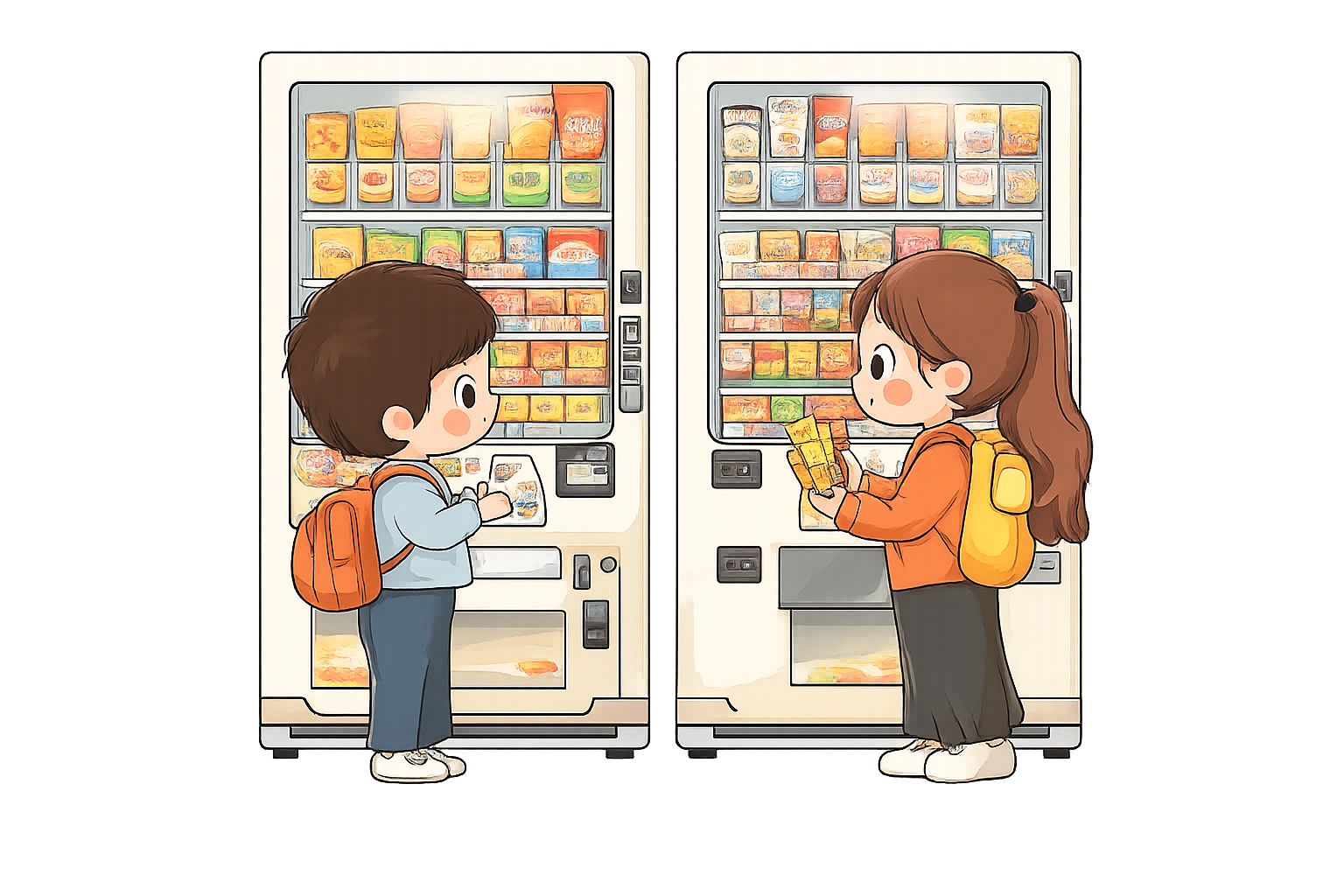 Two children choosing snacks from Sakura Vending machines